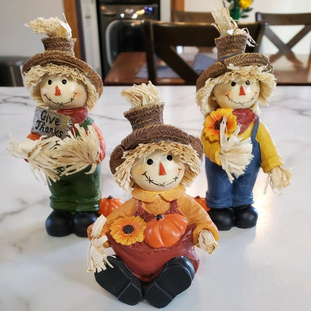Fall Scarecrows Shelf Sitters 3 Piece Figurine Set